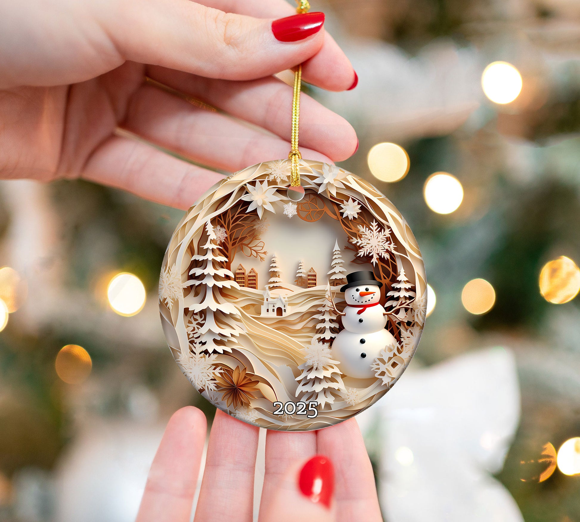 Snowman Village Scene Ornament,  Peaceful Winter Keepsake Gift, Tree Decoration Gift Idea