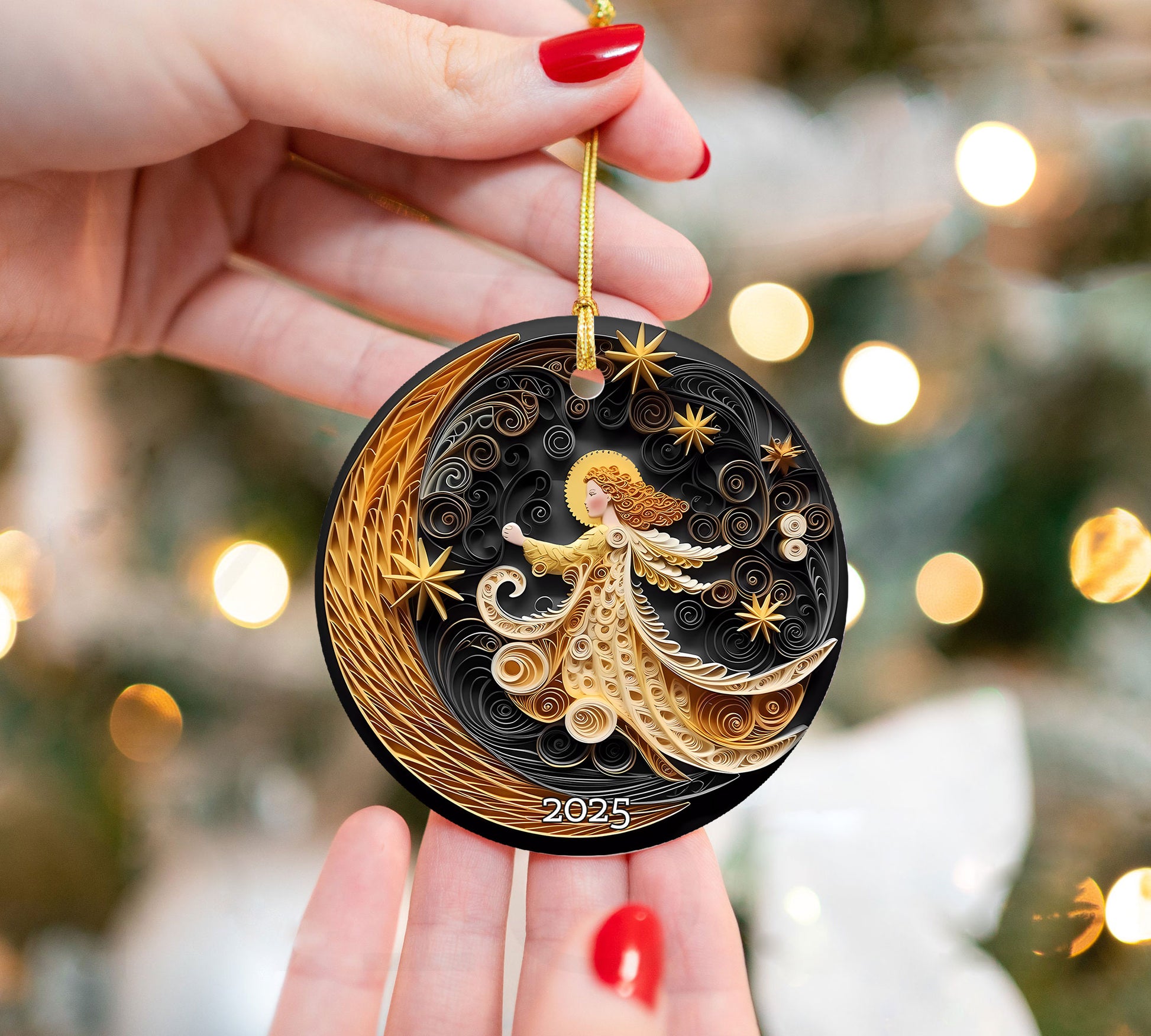 Angel With The Moon Christmas Ornament, Christmas Decoration, Holiday Gift Idea, Heirloom Keepsake