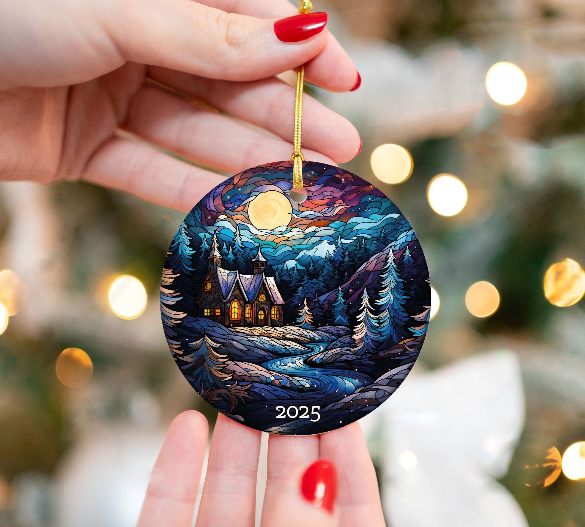 Christmas Night Stained Glass Style Ornament, Christmas Decoration, Holiday Gift Idea, Heirloom Keepsake