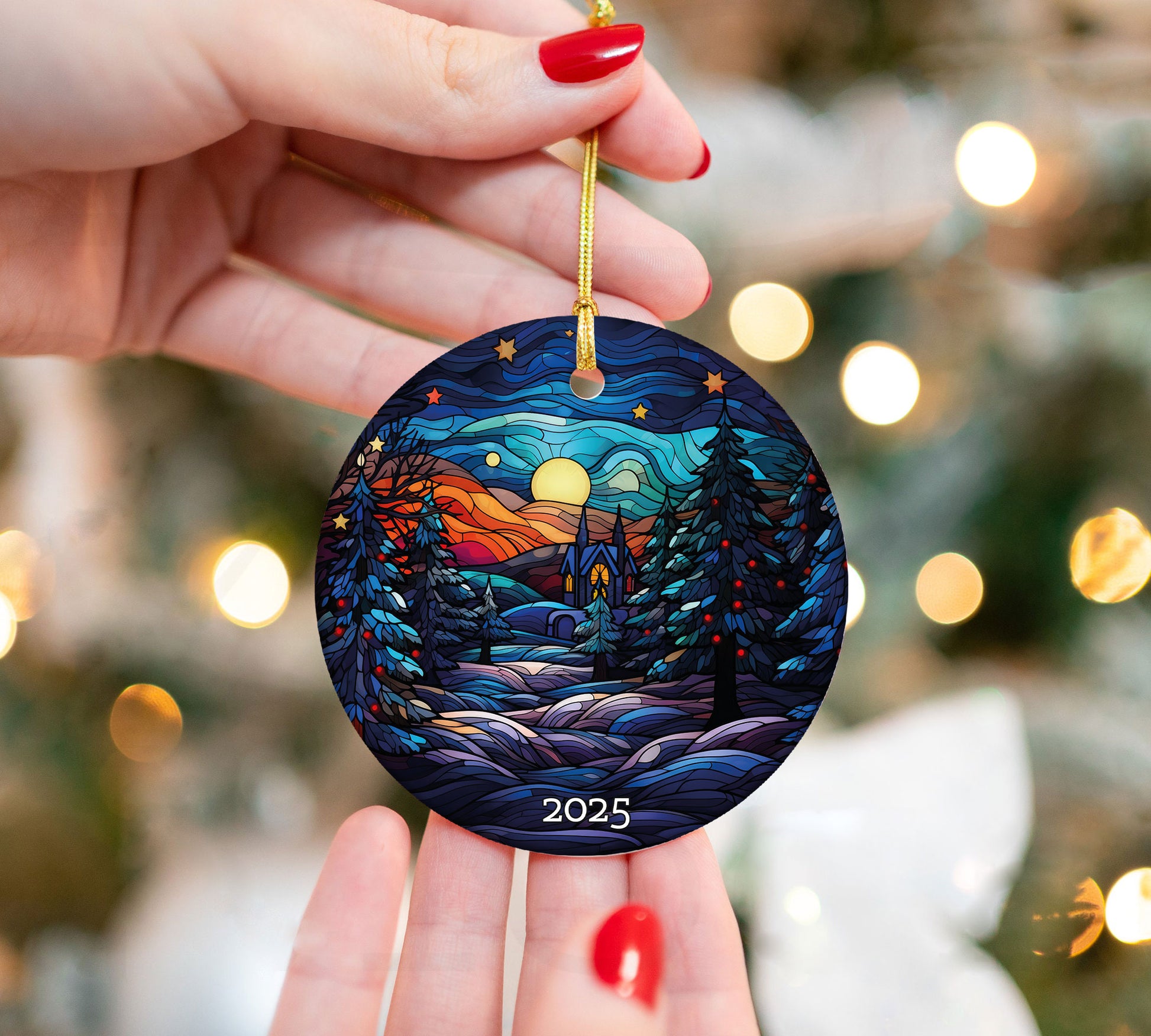 Church Christmas Tree Ornament, Stained Glass Style Ornament,Gift Exchange, Gift Idea, Xmas Church