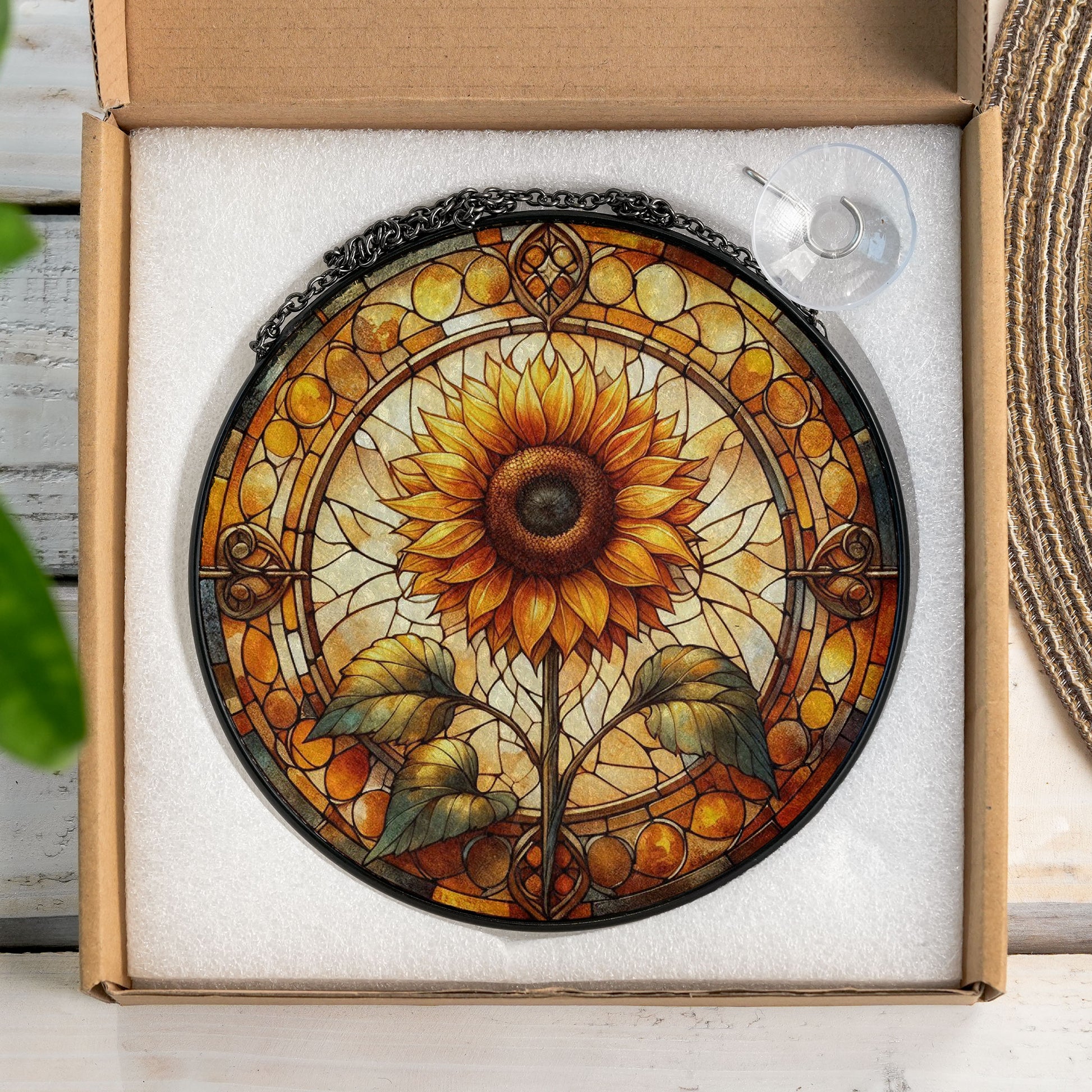 Sunflower Glass Suncatcher Floral Pendant Window Hanging, Sunflower Glass Gift Window Decor, Sunflower Suncatcher, Grandma Gift