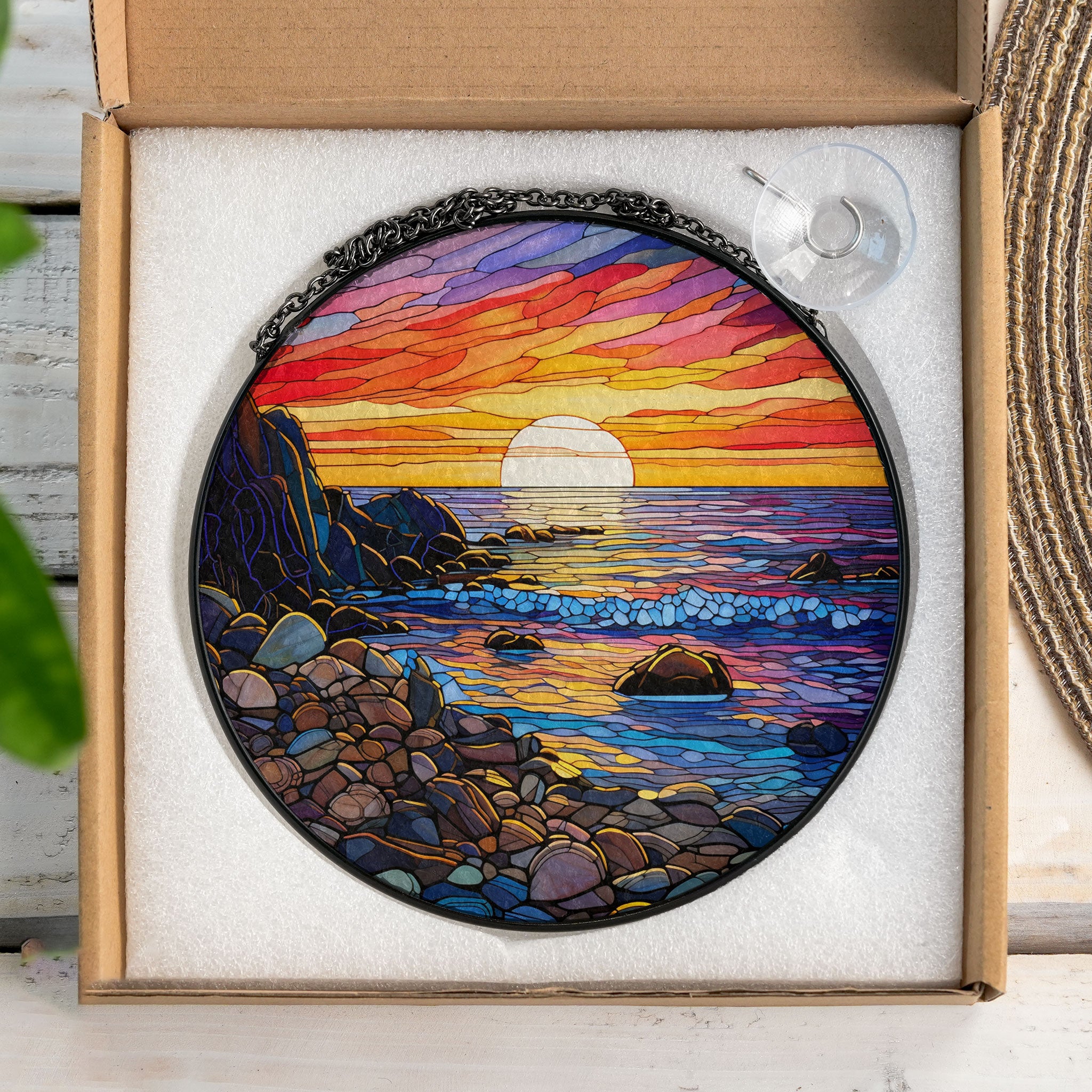 Waves on The Beach Suncatcher, Stained Glass Window Hanging, , Beach Lover House Wall Hanger