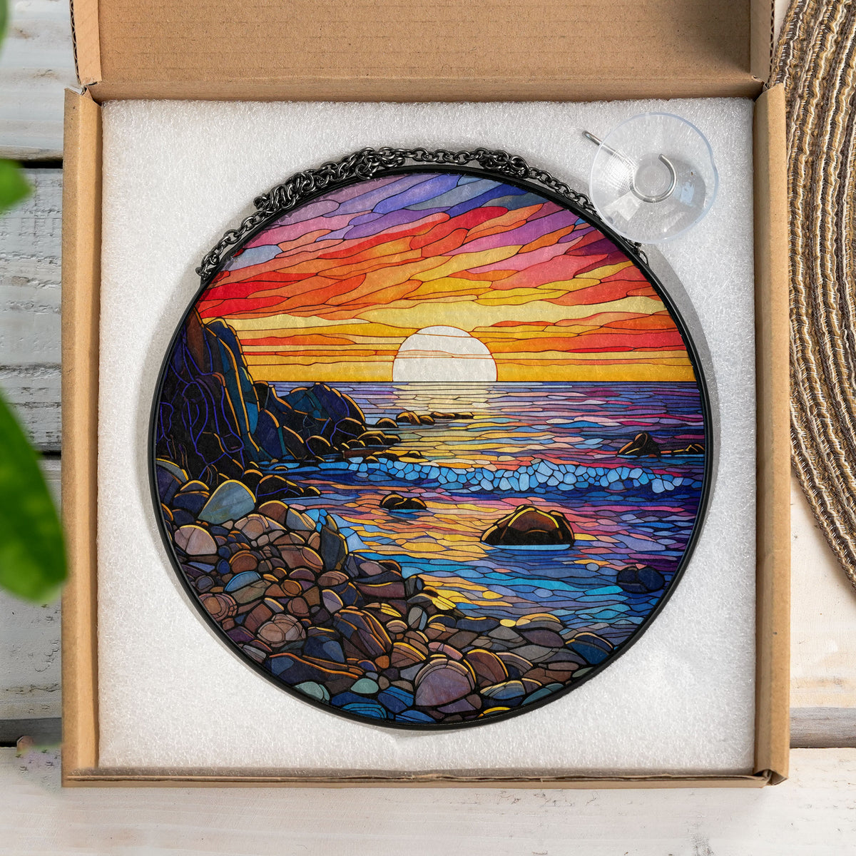 Waves on The Beach Suncatcher, Stained Glass Window Hanging, , Beach Lover House Wall Hanger