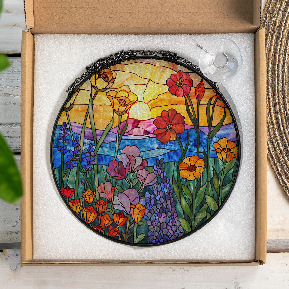 Wildflowers Sun catcher, Sunset Stained Glass Window Hangings, Wall Decor, Housewarming Gift