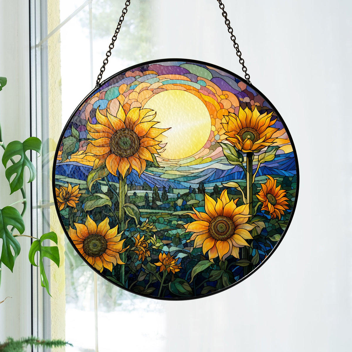Sunflowers Window Stained Glass, Sunflowers Suncatcher, Flower Garden Gift Home Decor