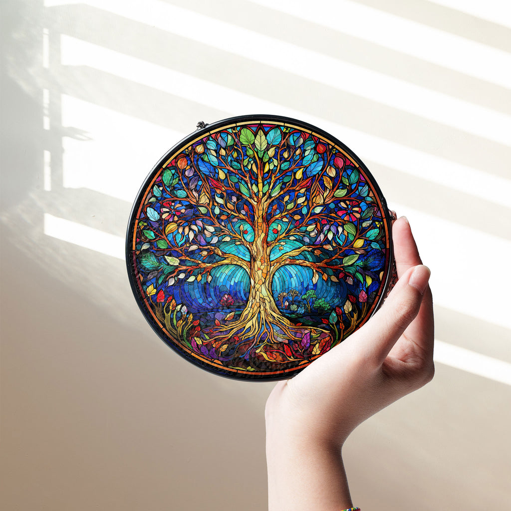 Stained Glass Tree of Life Suncatcher Window Hanging, Unique Glass Wall Decor, Light Catcher Window Hanger