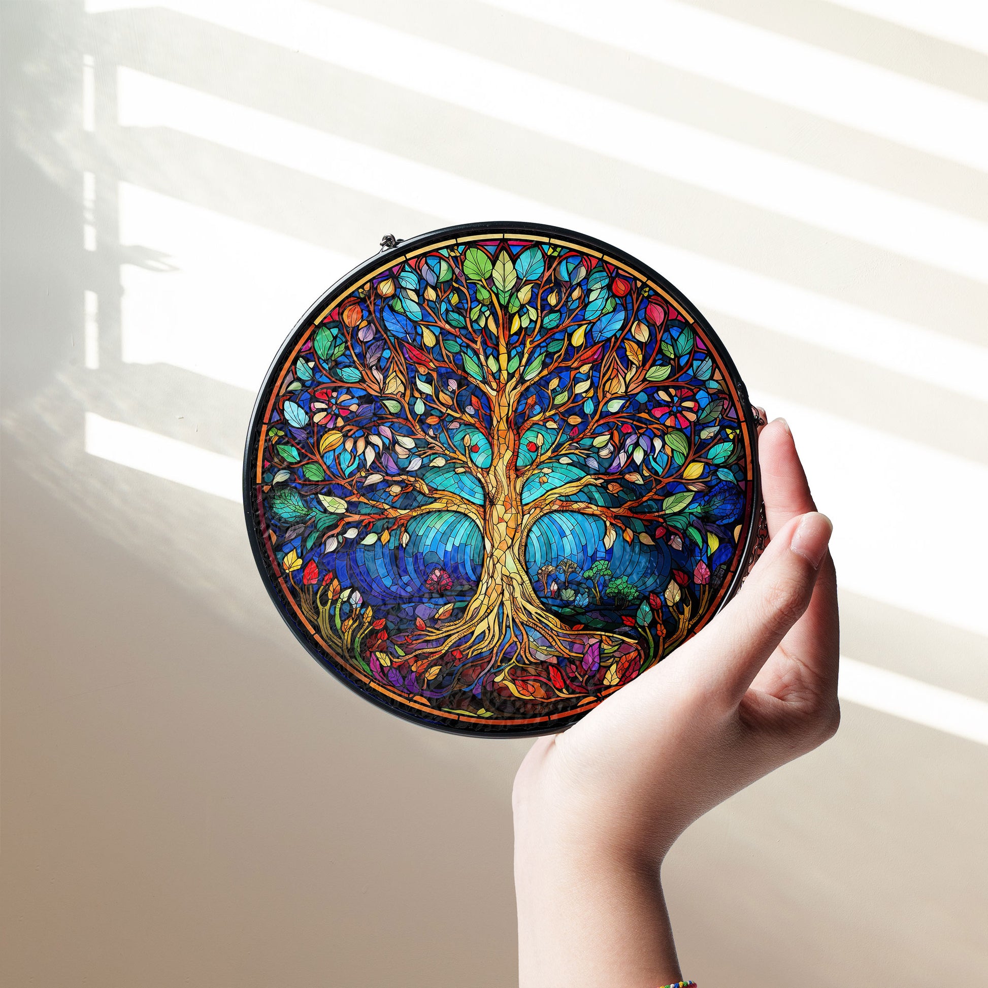 Stained Glass Tree of Life Suncatcher Window Hanging, Unique Glass Wall Decor, Light Catcher Window Hanger