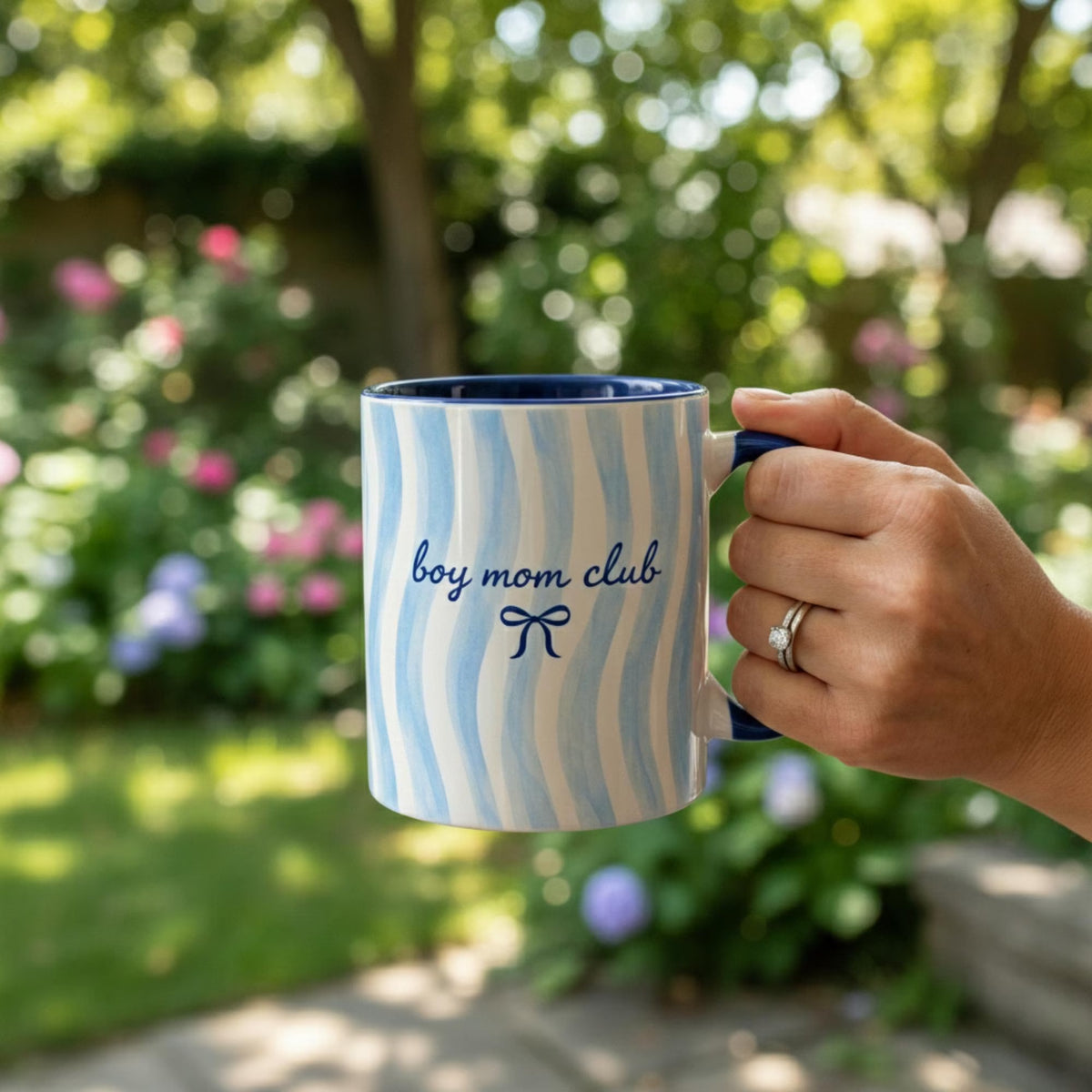 Blue Coquette Boy Mom Club Ceramic Mug: Blue Stripe Coffee Cup