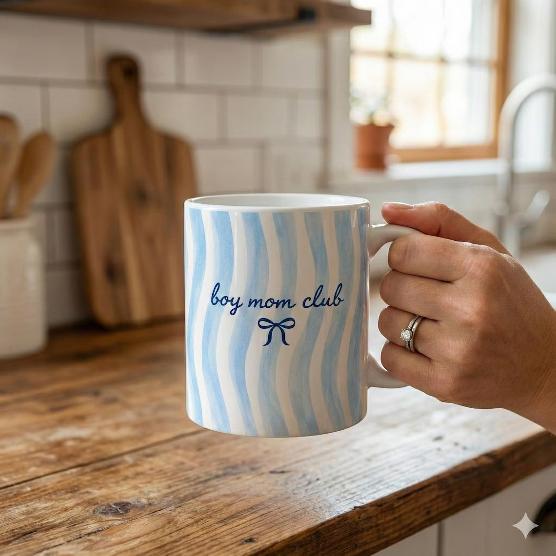 Blue Coquette Boy Mom Club Ceramic Mug: Blue Stripe Coffee Cup