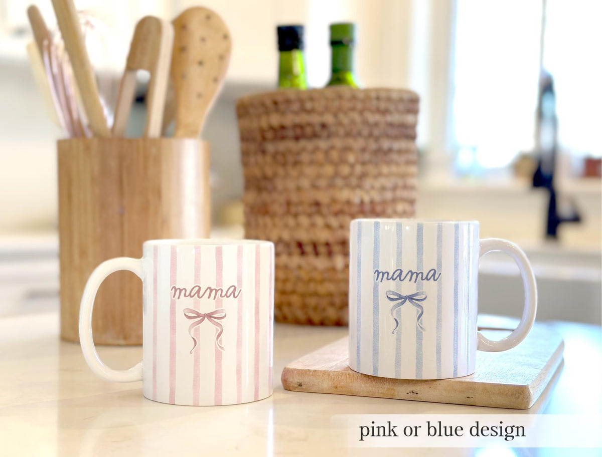 Mama Mom Coffee Mug, Mothers Day Gift, Color Stripe Coffee Cup Coquette Style Drinkware