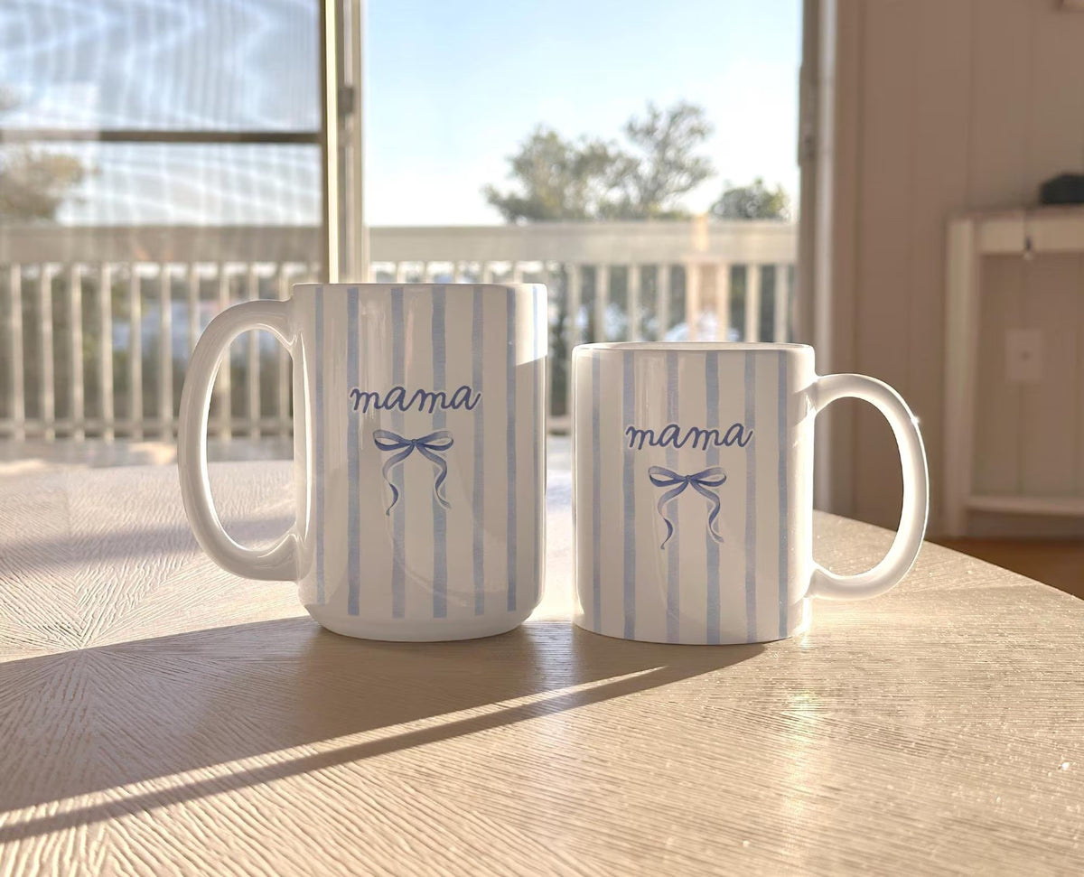 Mama Mom Coffee Mug, Mothers Day Gift, Color Stripe Coffee Cup Coquette Style Drinkware