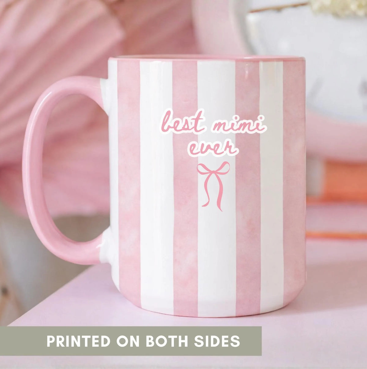 Best Mimi Ever Ceramic Mug, Color Stripe Coffee Cup Coquette Style Drinkware, Baby Announcement Gift