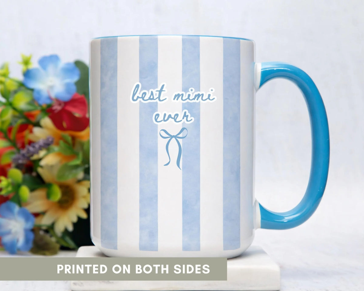 Best Mimi Ever Ceramic Mug, Color Stripe Coffee Cup Coquette Style Drinkware, Baby Announcement Gift