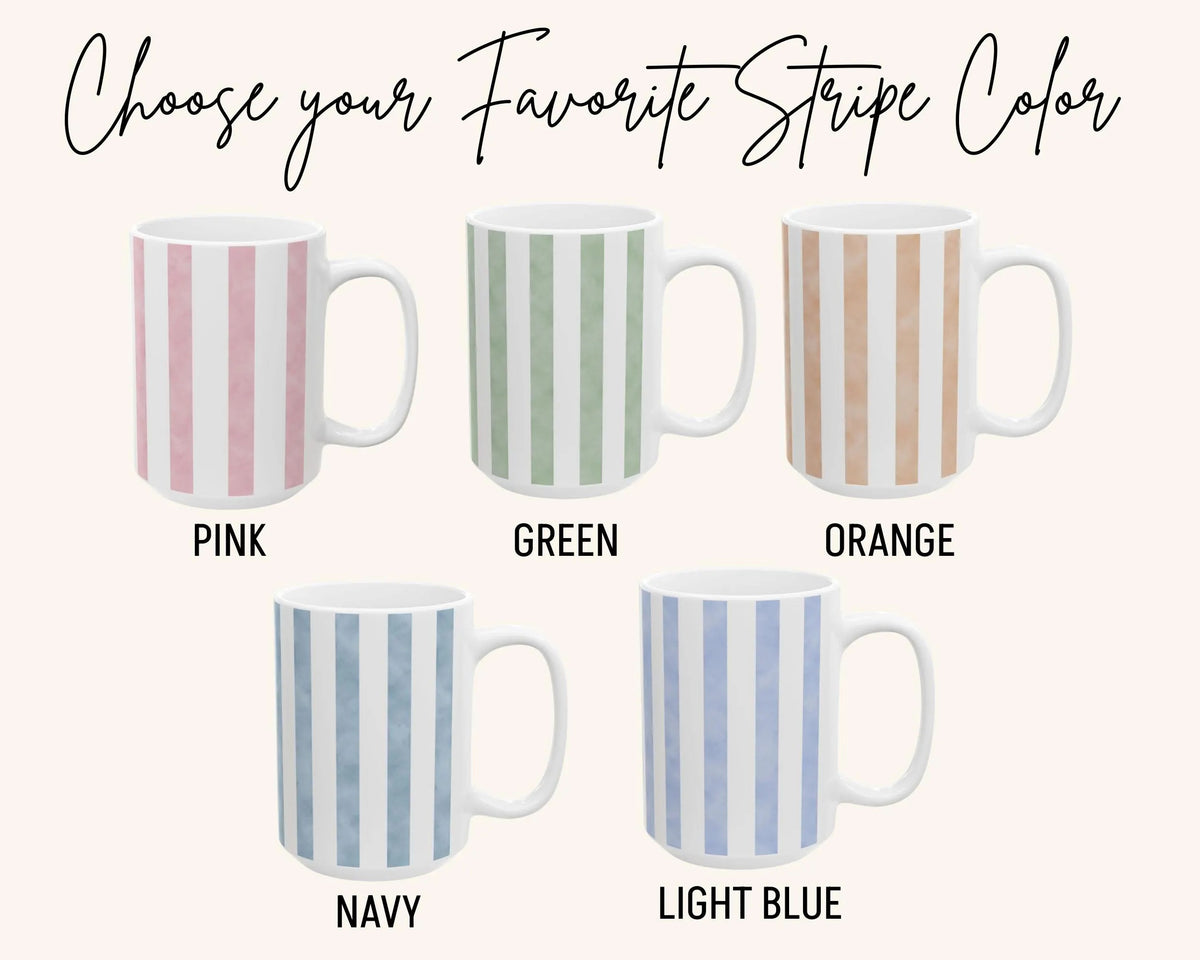 Best Mimi Ever Ceramic Mug, Color Stripe Coffee Cup Coquette Style Drinkware, Baby Announcement Gift