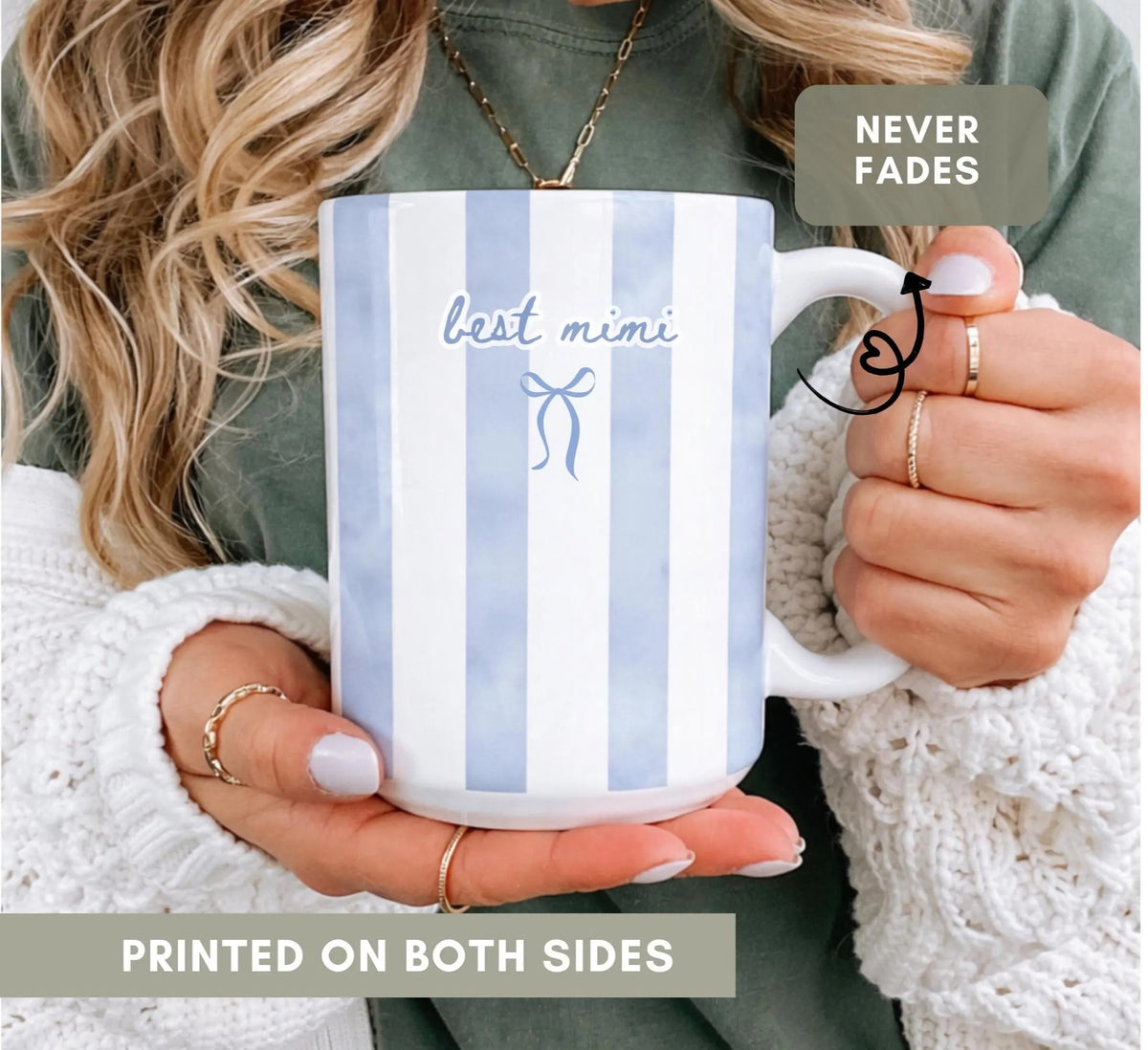 Best Mimi Ever Ceramic Mug, Color Stripe Coffee Cup Coquette Style Drinkware, Baby Announcement Gift